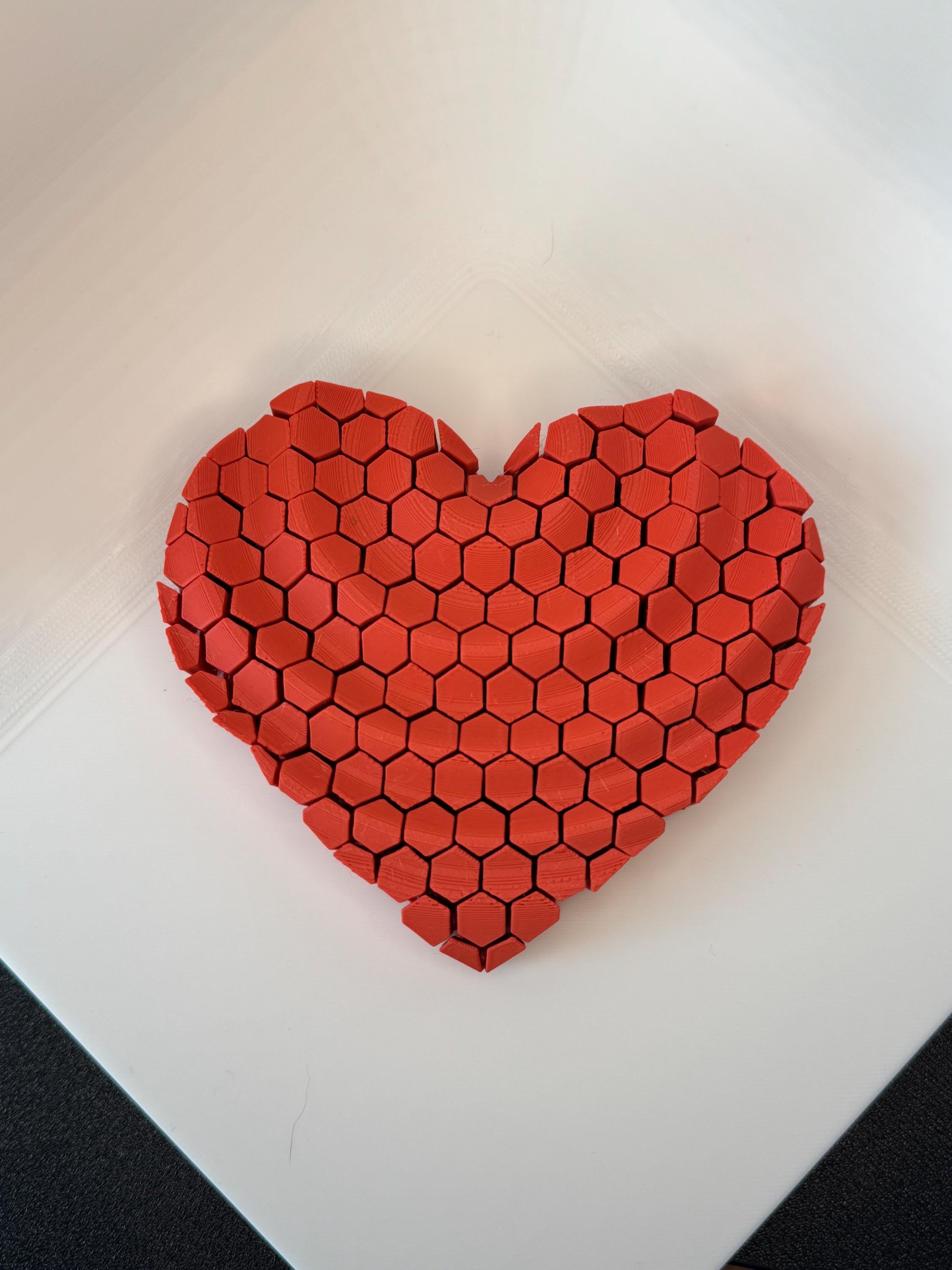 Wavy Heart Mesh Fidget 3D Printed Red Hexagon Design Stress Relief Toy