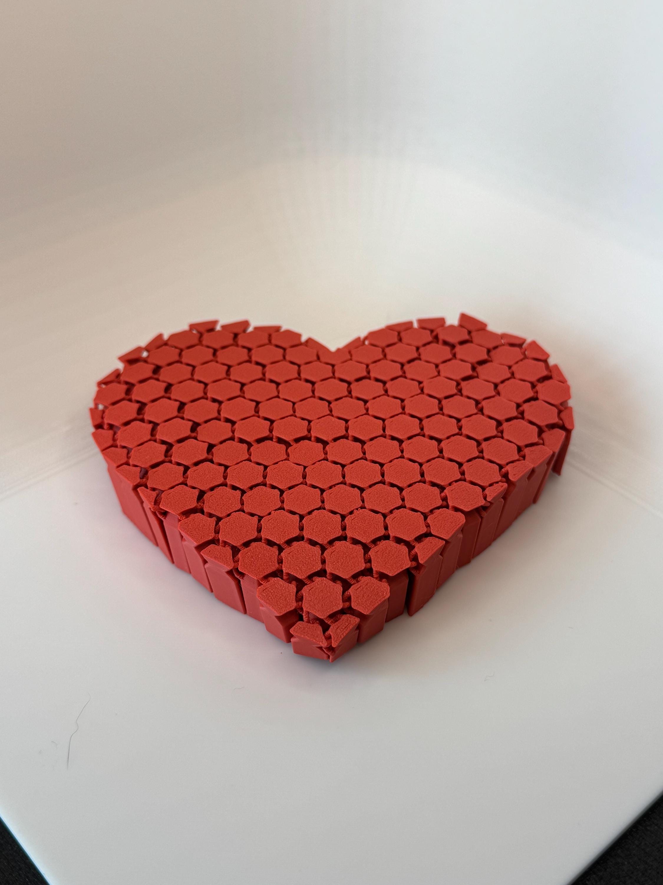 Wavy Heart Mesh Fidget 3D Printed Red Hexagon Design Stress Relief Toy