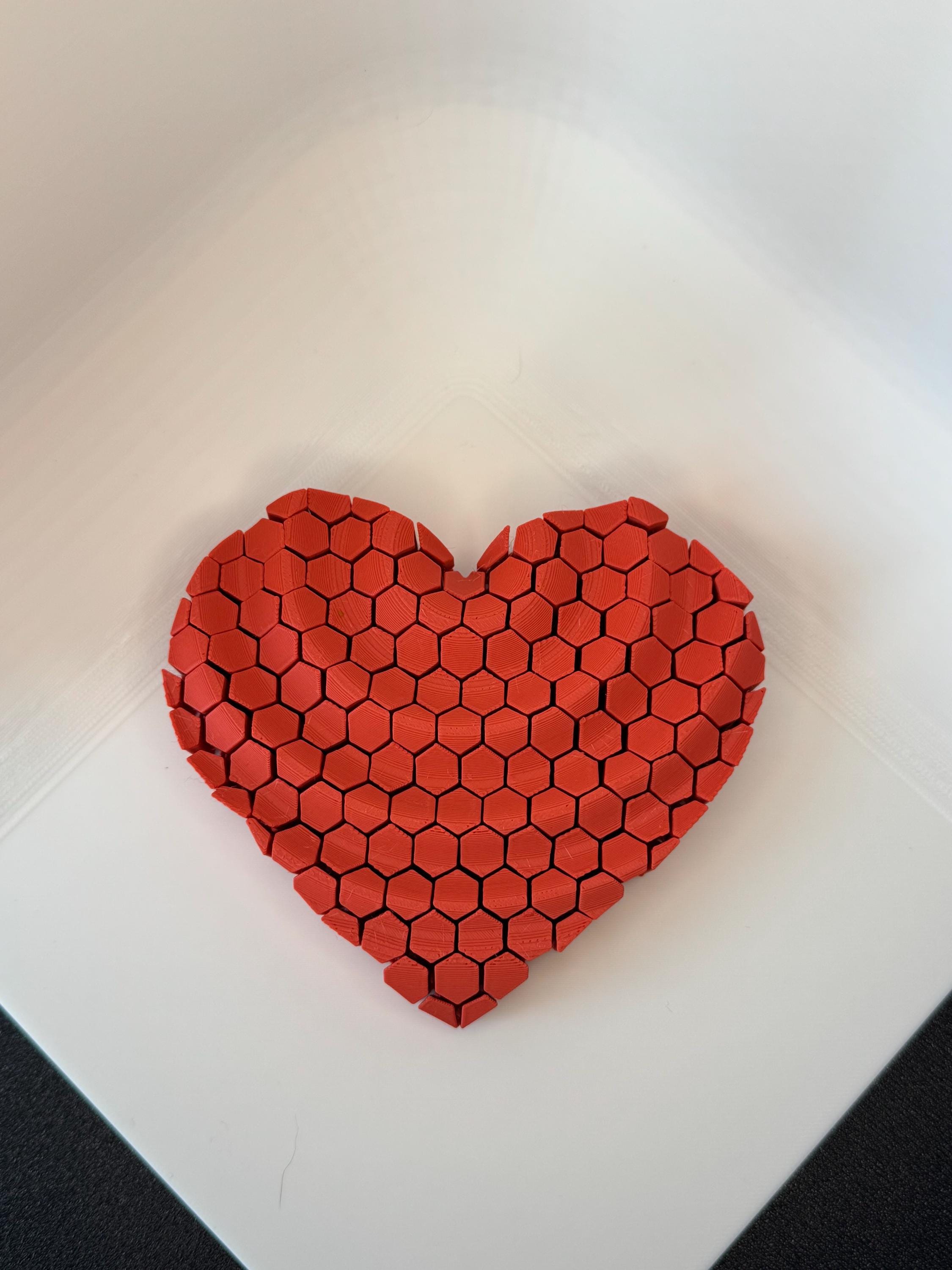 Wavy Heart Mesh Fidget 3D Printed Red Hexagon Design Stress Relief Toy
