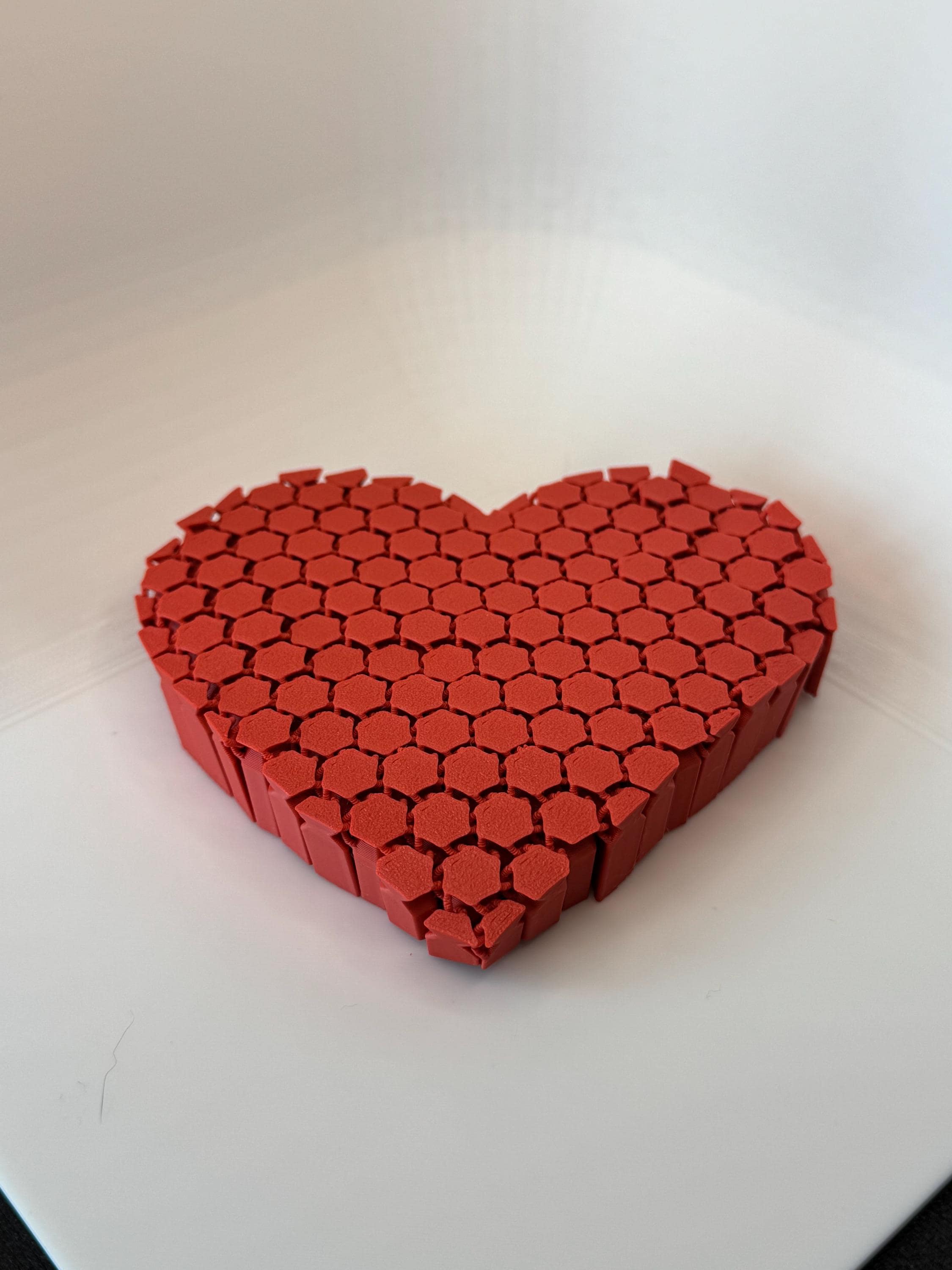 Wavy Heart Mesh Fidget 3D Printed Red Hexagon Design Stress Relief Toy