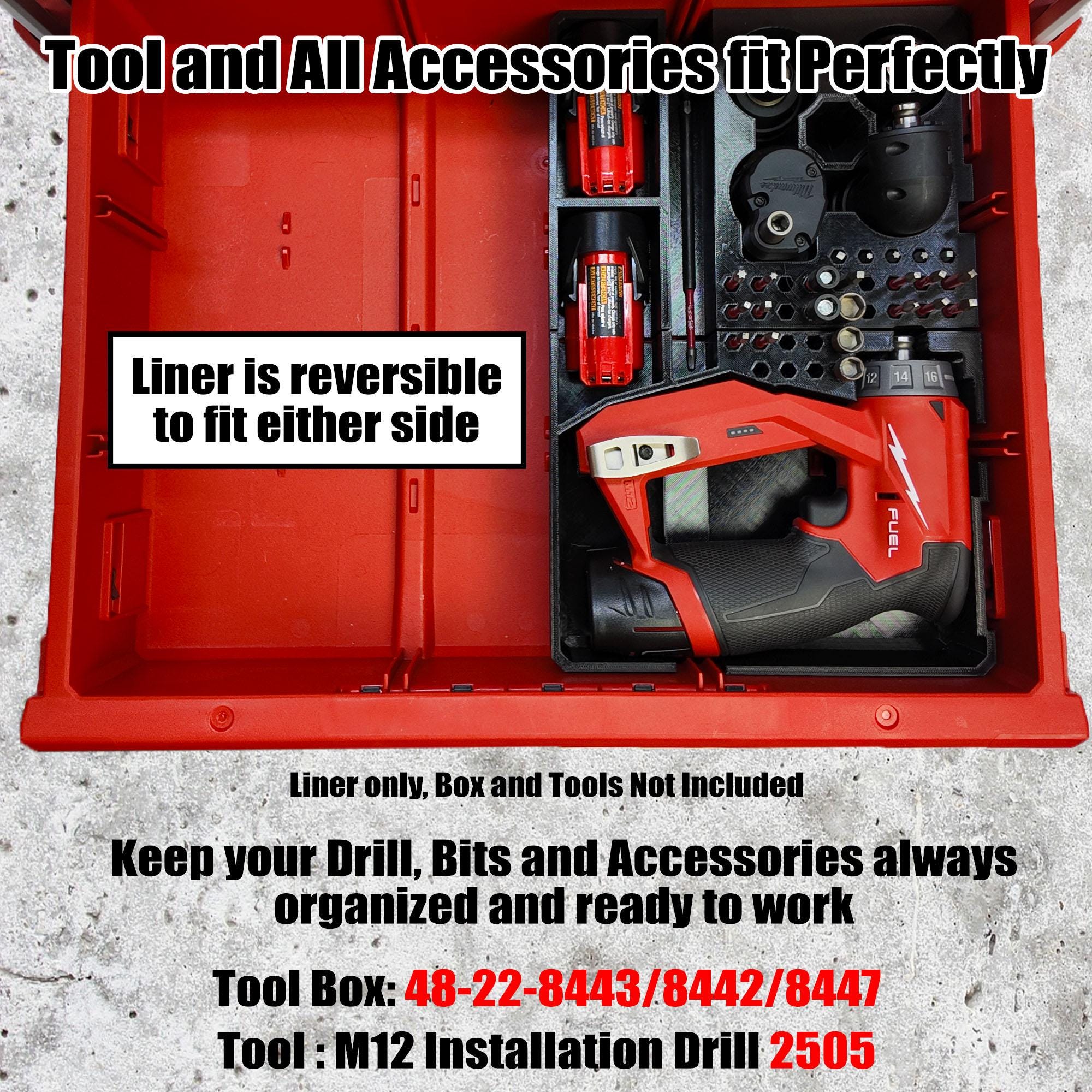Drawer Liner for Milwaukee M12 FUEL Installation Drill and Packout 3 Drawer Tool Box
