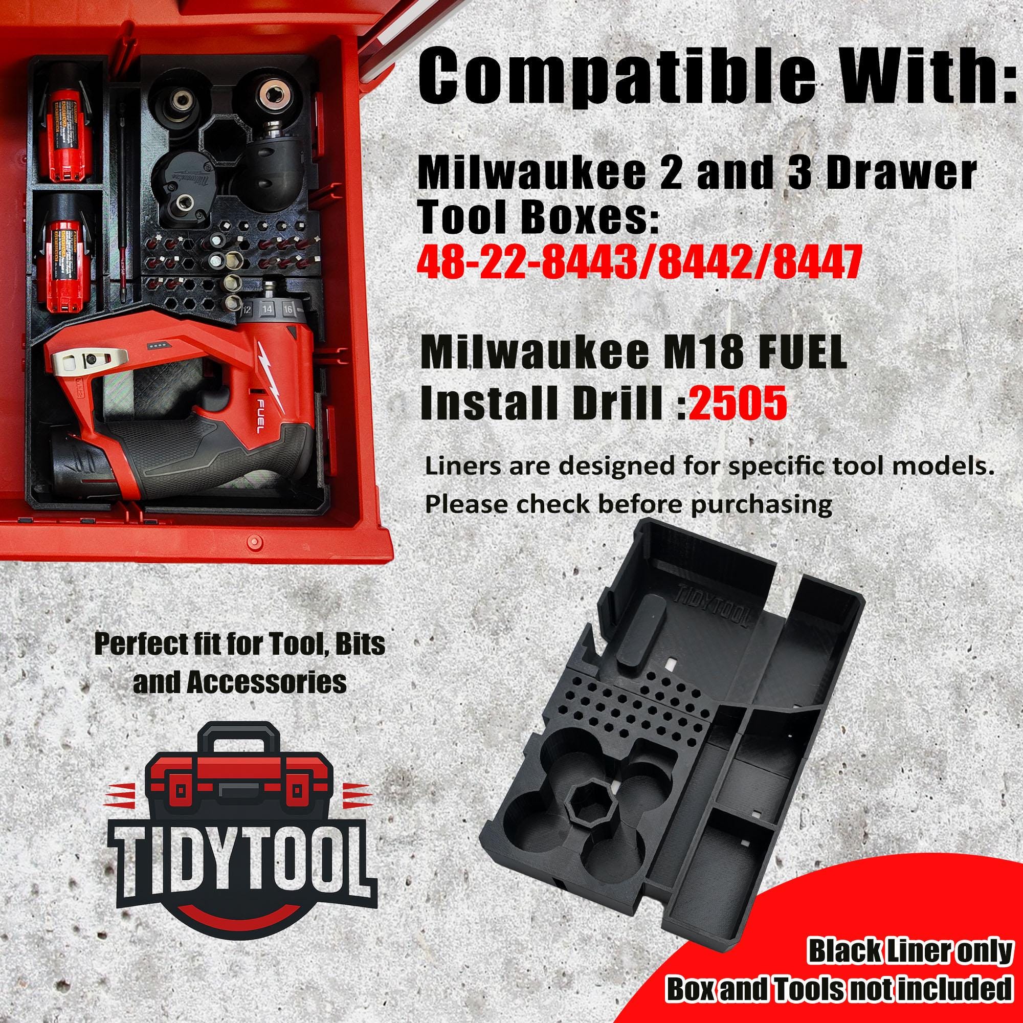 Drawer Liner for Milwaukee M12 FUEL Installation Drill and Packout 3 Drawer Tool Box